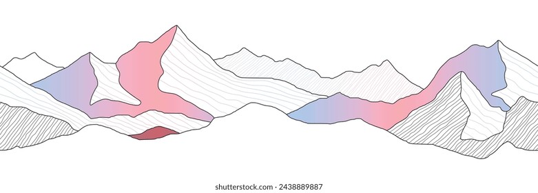 Mountain landscape stylization, line arts wallpaper, banner, imitation of mountain ranges