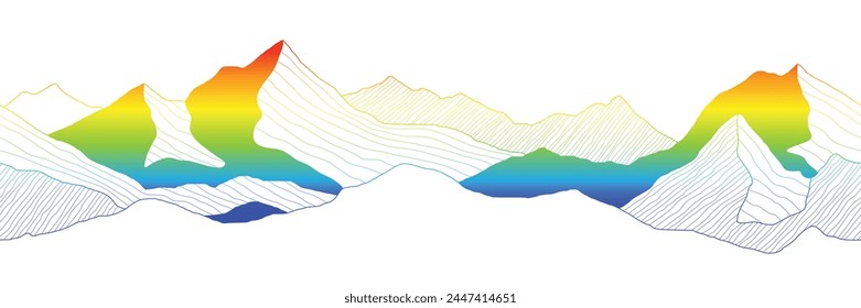 Mountain landscape stylization, line arts wallpaper, banner, seamless border