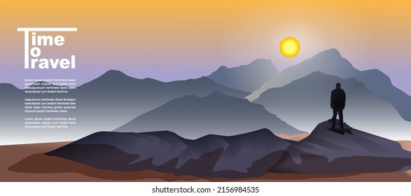 Mountain landscape. Sunbeam covers the mountain. In the morning or evening.