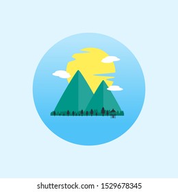 Mountain landscape in sunny day flat icon illustration. Nature flat icon design  