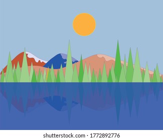 mountain landscape sunny day green trees