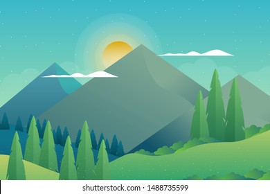 Mountain Landscape Sunny Day Sky Illustration Stock Vector (Royalty ...