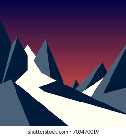 Mountain landscape at the sunset in outlines.