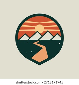 Mountain Landscape Sunset Patch Badge Style