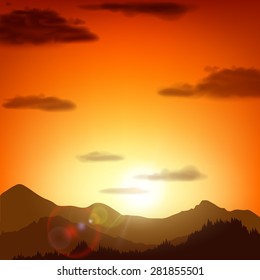 Mountain landscape at sunset. Vector background.