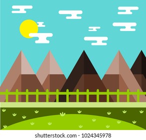Mountain landscape , sunset , vector flat illustration