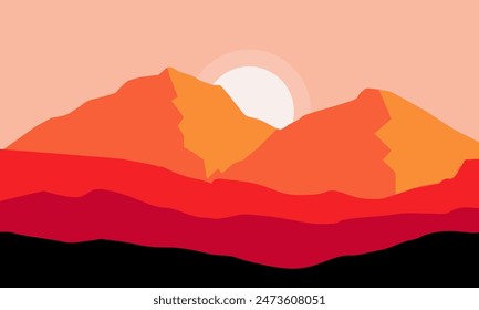 paisaje montañoso con puesta de sol, Ilustración vectorial