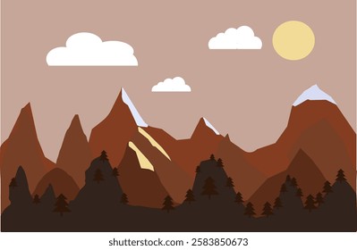 mountain landscape and sunset. vector illustration. mountains and forest