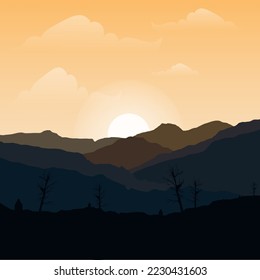 mountain landscape with sunset vector illustrations 