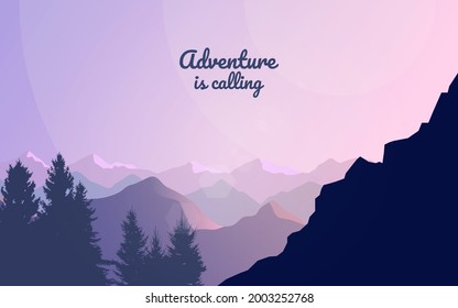 Paisaje montañoso. Volante turístico, fondo, folleto. Aventura, caminatas, camping, vacaciones. Paisaje abstracto, Banner vectorial con ilustración de paisaje poligonal, estilo minimalista, Diseño plano