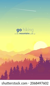 Mountain landscape. Travel flyer,  background, booklet. Adventure, hiking, camping, vacation. Abstract landscape. Banner with polygonal landscape illustration. Minimalist style. Flat design. Vector