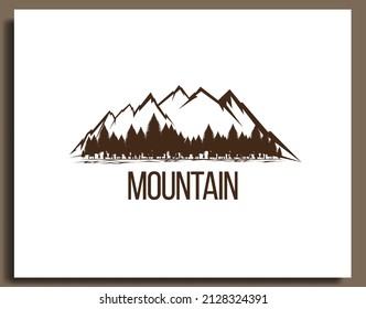 mountain landscape with trees logo design template vector