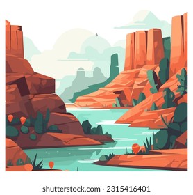 mountain landscape with trees and rocks, isolated