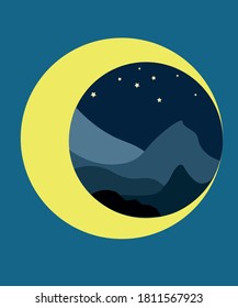 Mountain landscape under a dark night sky