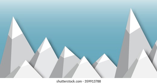 Mountain landscape. Vector applique with low-poly style.Design nature landscape illustration with sky and mountain peaks.