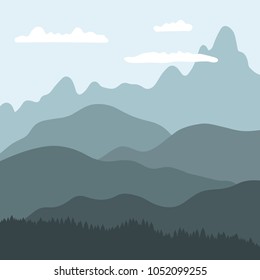 Mountain landscape - vector background illustration. Hills and mountains layers.