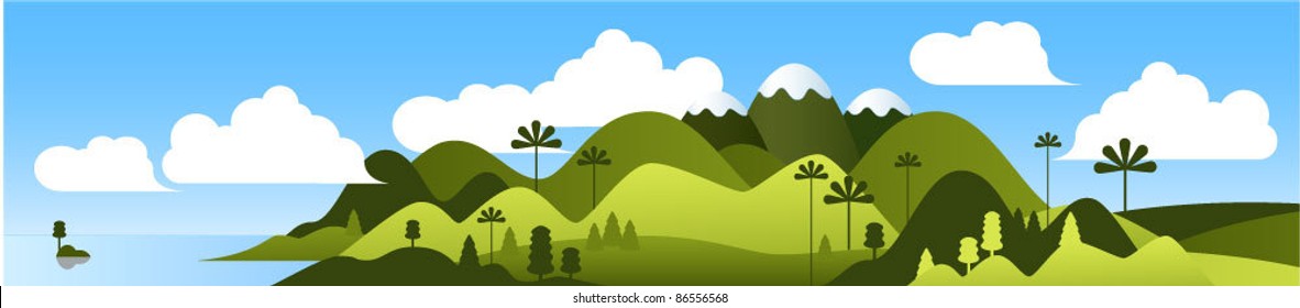 Mountain landscape vector banner.