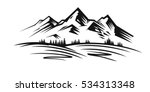 Mountain and landscape vector black on white background