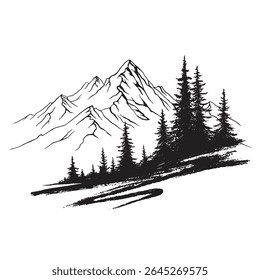 Mountain and landscape vector black on white background