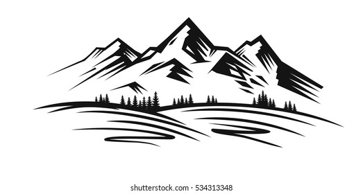 Mountain   landscape vector black white background