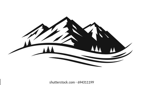 Mountain and landscape vector black on white background