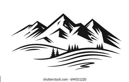 Mountain and landscape vector black on white background