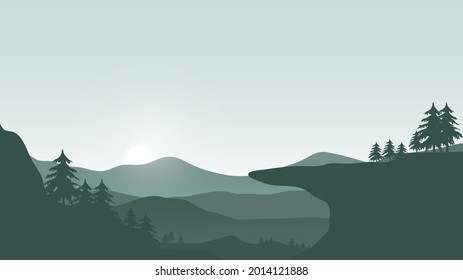 Mountain landscape vector calm blue mountain sunrise scenery. 