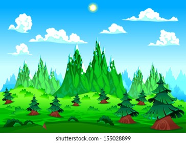 Paisaje montañoso. Ilustración de dibujos animados