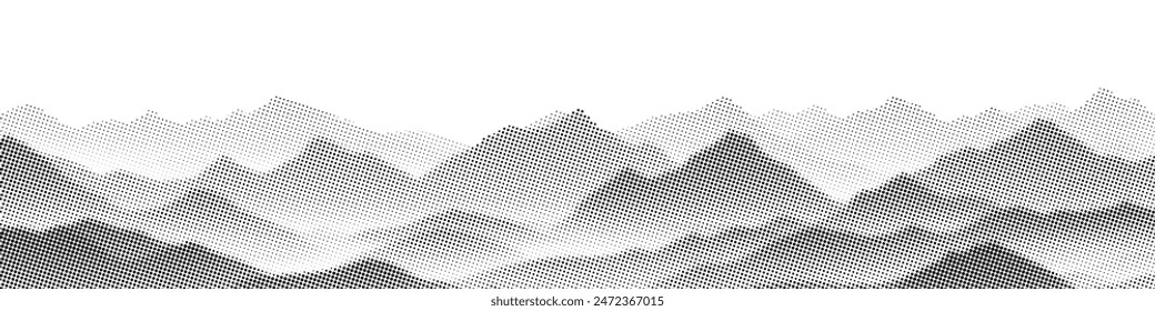 Mountain landscape, vector halftone dots background, fading dot effect