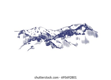 Mountain landscape. Vector hand drawn illustration. Mountains in Sketch style.
