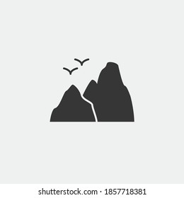 mountain landscape vector icon with birds flying