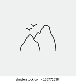 mountain landscape vector icon with birds flying
