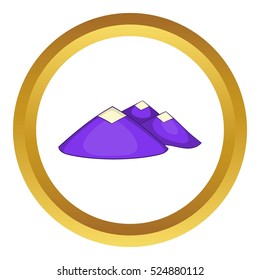 Mountain landscape vector icon in golden circle, cartoon style isolated on white background