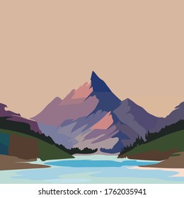 Mountain landscape. Vector illustration breathtaking view. Great mountain and a river