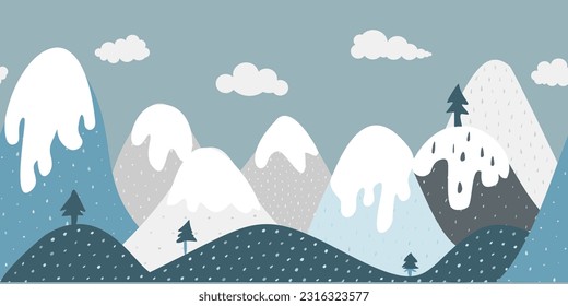 Mountain Landscape Vector Illustration for Childrens Room Decor and Wallpapers.