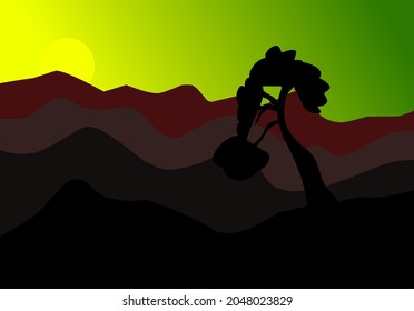 Gebirgslandschaft, Vektorgrafik in der Abenddämmerung
