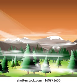 Mountain landscape, vector illustration, eps10, 5 layers, easy editable