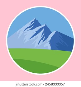 Mountain landscape. Vector illustration in flat style on a pink background.