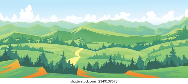 Mountain landscape vector illustration, mountain landscape, natural environment.