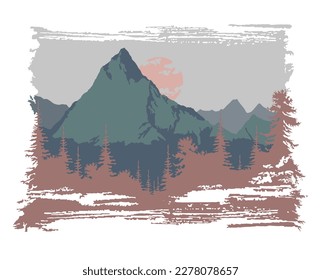 Mountain landscape, vector illustration, pastel colors