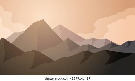Mountain landscape vector illustration. Scenery of mountain range with cloudy sky in the morning. Mountain landscape for background, wallpaper or illustration