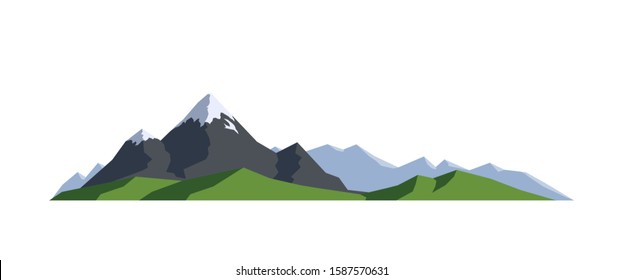 Mountain landscape vector illustration. Silhouette rocks. Panoramic view isolated on white background. Can be used for climbing, expedition, camping, adventures in nature and so on.