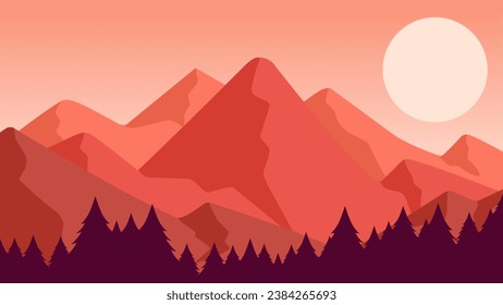 Mountain landscape vector illustration. Silhouette of mountain with pine forest. Mountain landscape for background, wallpaper or landing page