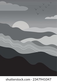 Mountain landscape vector illustration in a simple and elegant design. This illustration is suitable for wall decor.