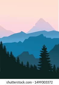 Mountain landscape vector illustration. Sunset.