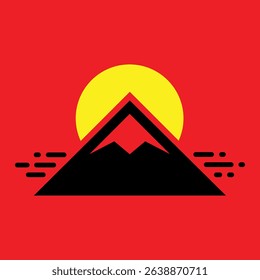 Mountain landscape vector illustration with sunset and nature elements