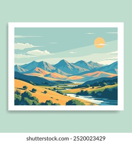 mountain landscape vector illustration, wall display