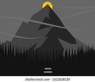 Mountain landscape  vector with moon,silhouette pine and wind lines. Minimalist black ,Wlidlife 