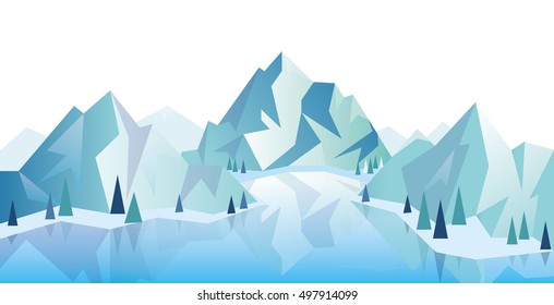 Mountain Landscape. Vector mountains background with lake.