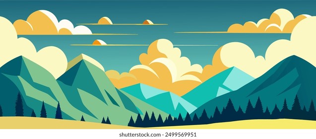 Mountain landscape vector nature with green hills